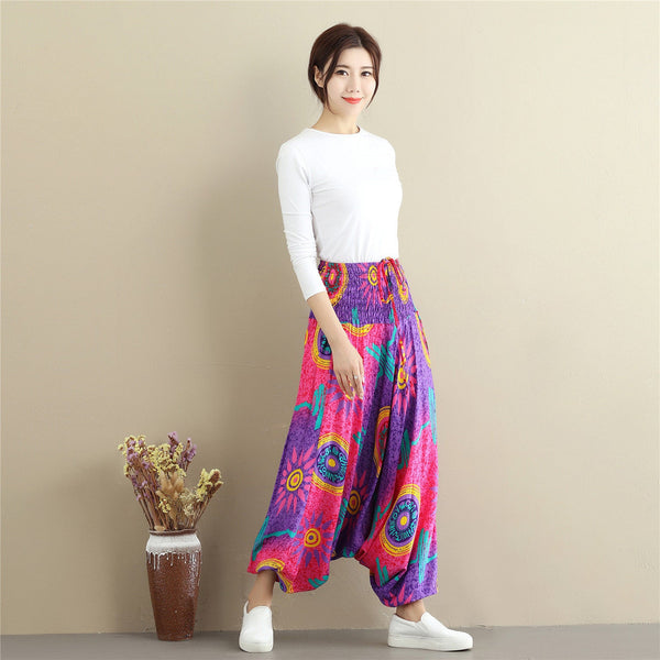 Women Cotton and Linen Extra Loose Cotton Hanging Crotch Casual Pants