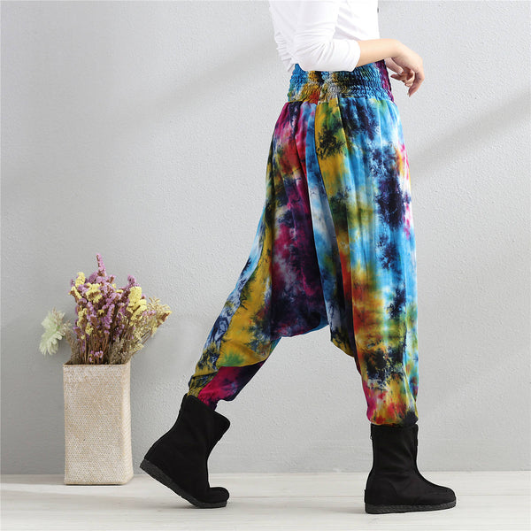 Women Casual Loose Colorful Linen and Cotton Silk Hanging Crotch Pants
