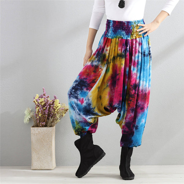 Women Casual Loose Colorful Linen and Cotton Silk Hanging Crotch Pants