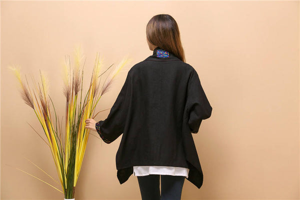 Women Asian Retro Style Linen and Cotton Poncho