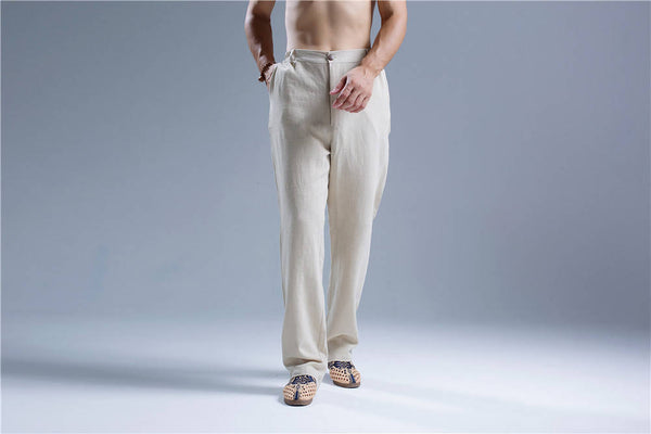 30% Sale!!! Men Pure Color Cotton and Linen Straight Type Casual Pants