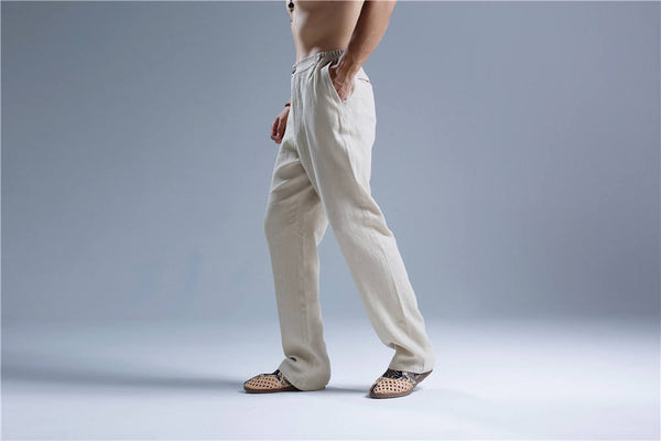 30% Sale!!! Men Pure Color Cotton and Linen Straight Type Casual Pants