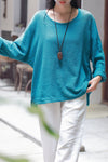 Autumn and winter cotton and linen T-Shirt – Round neck loose long-sleeved T-shirt