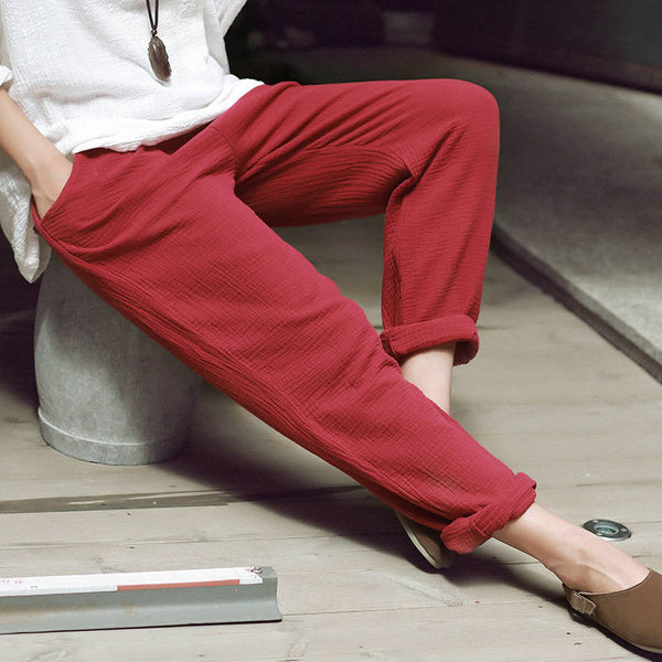 Women Simple Casual Linen and Cotton Pants