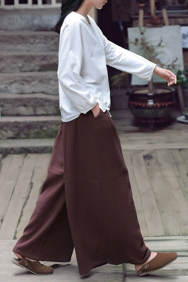 Women Yoga Wide Leg Soft Linen and Cotton Pants