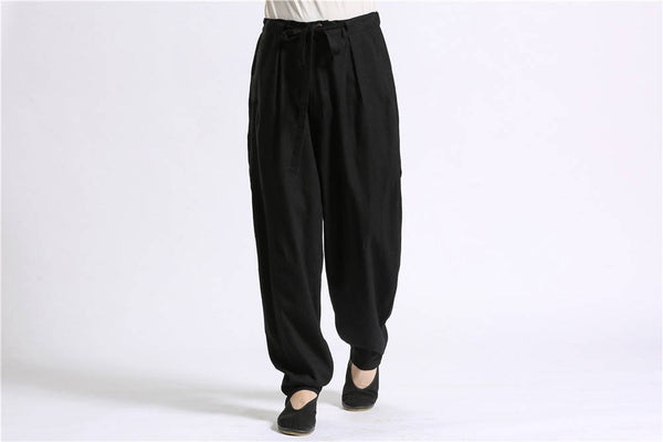 Men Casual Pure Color Loose Cotton and Linen KungFu Pants