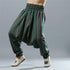 Men Casual Loose Stripe Patterned Cotton and Linen Hanging Crotch Pants