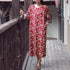 Women Retro Round Neck Printed Long Sleeves Linen and Cotton Dress