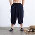 Men Casual Simple Pure Color Cotton and Linen Hanging Crotch Cropped Pants