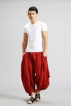Men Casual New Style Loose Pure Color Cotton and Linen Hanging Crotch Pants