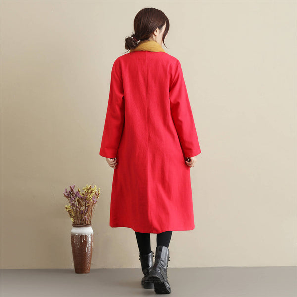 Women Asian Style Causal Long Loose Linen and Cotton Coat