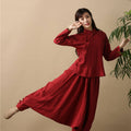 Women Pure Red Cotton and Linen Hanging Crotch Yoga Dancing Pants