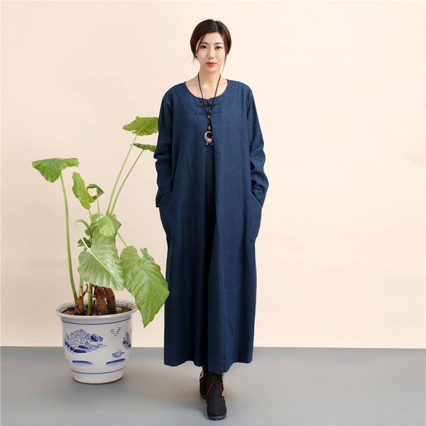 Women New Loose Style Hanfu Linen and Cotton Tea Zen Dress