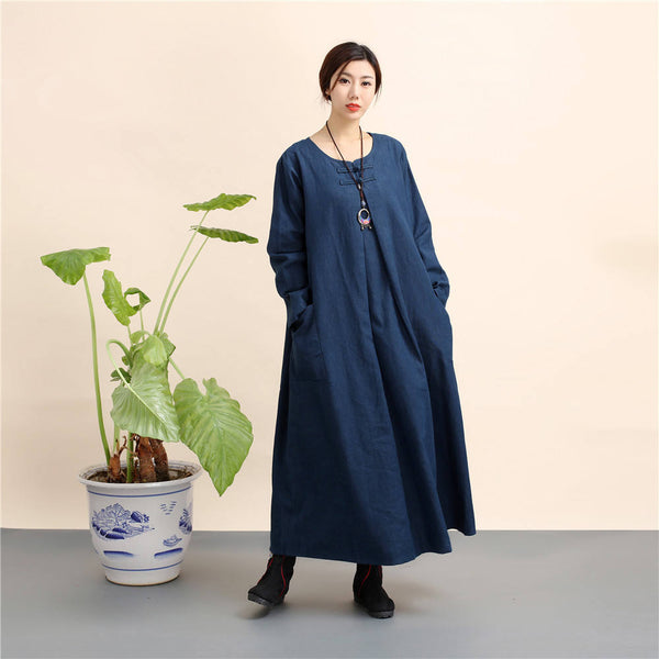 Women New Loose Style Hanfu Linen and Cotton Tea Zen Dress