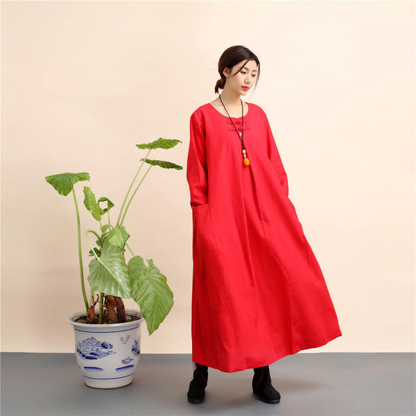 Women New Loose Style Hanfu Linen and Cotton Tea Zen Dress