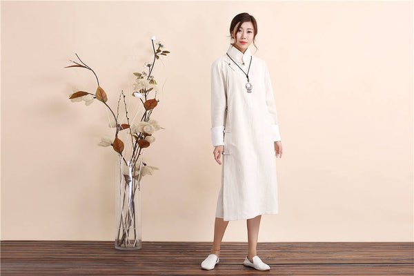 Women Traditional Chinese Style Linen and Cotton Dress