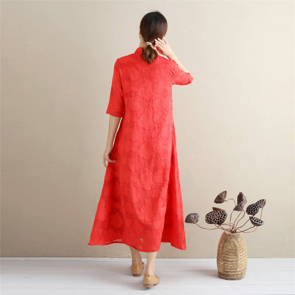 Women Eastern Style Linen and Cotton Tea Length Zen Dress