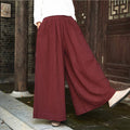 Women Loose Wide Leg Yoga Skirt Type Linen and Cotton Pants