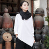 Women cotton and linen Simple Round neck loose long-sleeved T-shirt