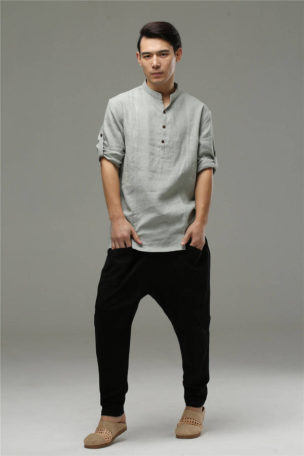 Men Casual Pure Color Cotton and Linen Crotch Dancing Men Pants