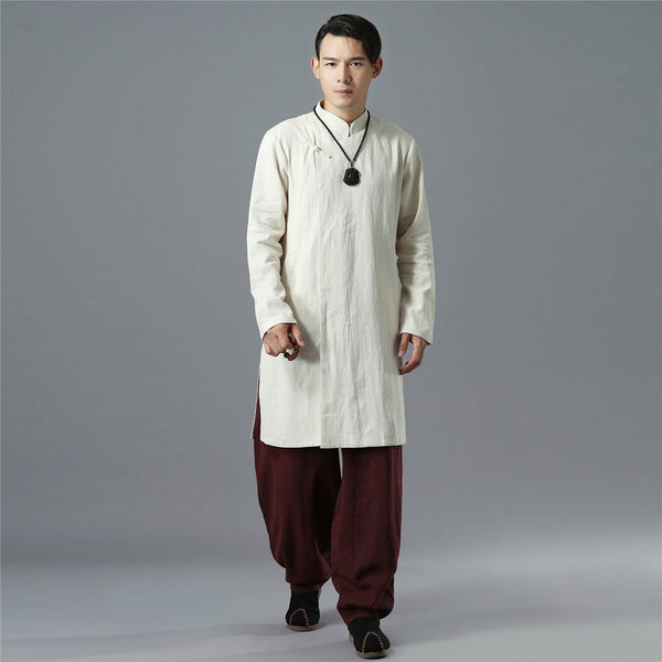 Men Asian Style Long-sleeved Linen and Cotton Tunics