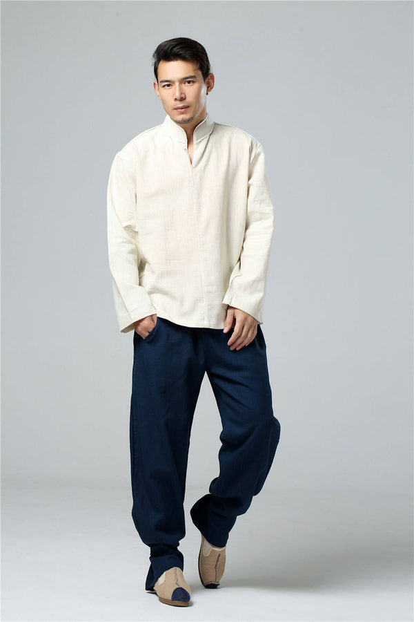 Men Loose Causal Linen and Cotton T-shirt Top