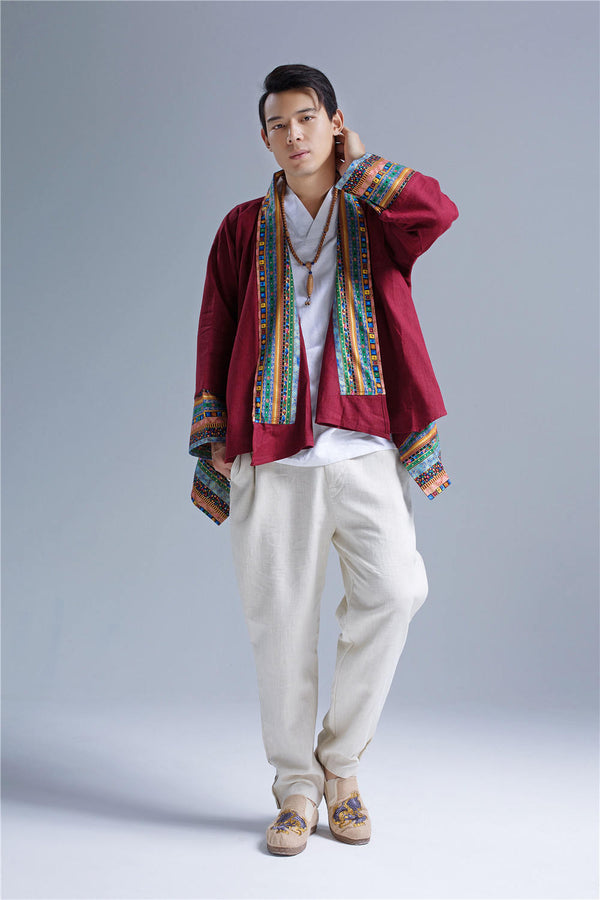 Men Retro Chinese Folk Style Linen and Cotton Poncho