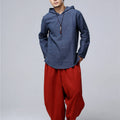 Men Simple Casual Style Pullover Linen and Cotton Sweatshirt Hoodies