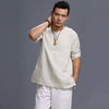 Men Loose Causal V Collar Linen and Cotton Short Sleeve T-shirt Top