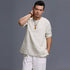 Men Loose Causal V Collar Linen and Cotton Short Sleeve T-shirt Top