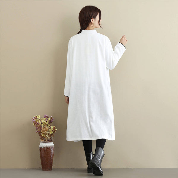 Women Retro Style Loose Causal Linen and Cotton Tunic