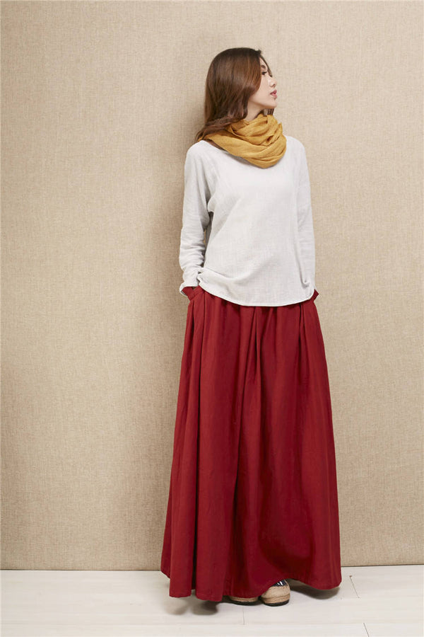 Women New Style Loose Linen and Cotton Ankle Length Skirt