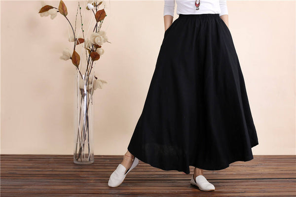 Women Retro Pure color Linen and Cotton Ankle Length Skirt