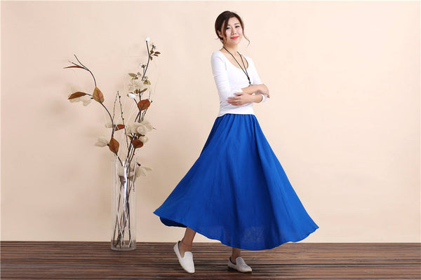 Women Retro Pure color Linen and Cotton Ankle Length Skirt