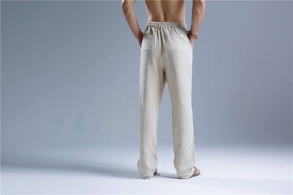 30% Sale!!! Men Pure Color Cotton and Linen Straight Type Casual Pants