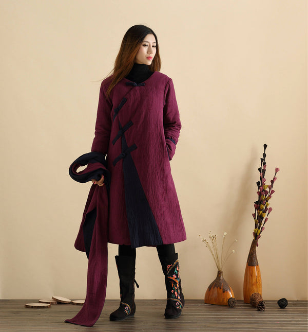 Women New Style Linen and Cotton Quilted Coat