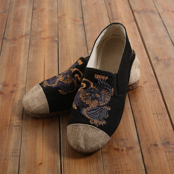 Chinese Style Ancient Animal (Kirin) embroidery Linen Shoes