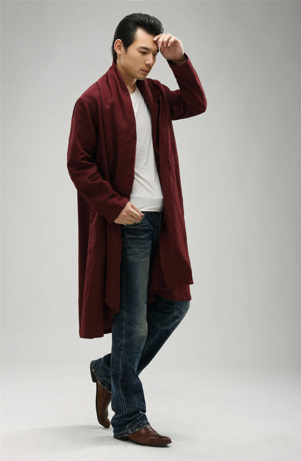 Men Pure Color Linen and Cotton Shrugs Ponchos