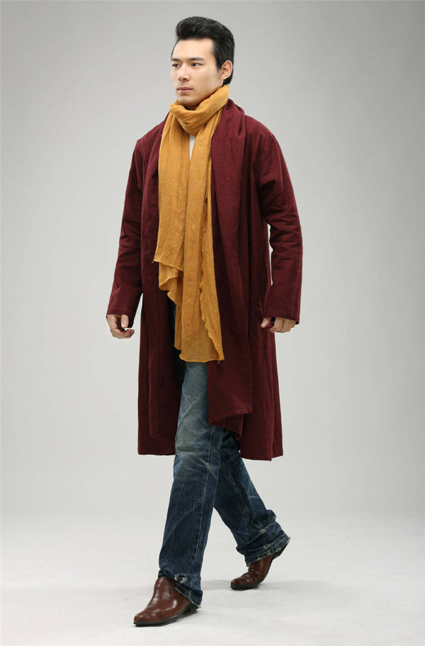 Men Pure Color Linen and Cotton Shrugs Ponchos