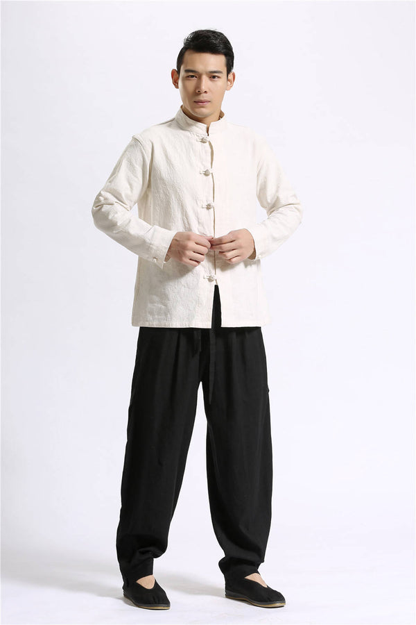 Men Casual Pure Color Loose Cotton and Linen KungFu Pants