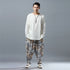 Men Casual Loose Cotton and Linen Chinese Scenery Printed Hanging Crotch Dancing Pants
