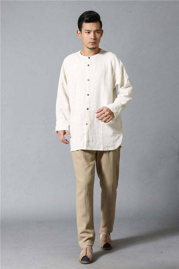 Men Casual Simple Pure Color Cotton and Linen Pants