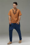 Men Casual Pure Color Cotton and Linen Crotch Dancing Men Pants