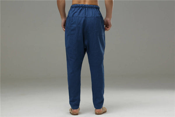 Men Casual Pure Color Cotton and Linen Crotch Dancing Men Pants