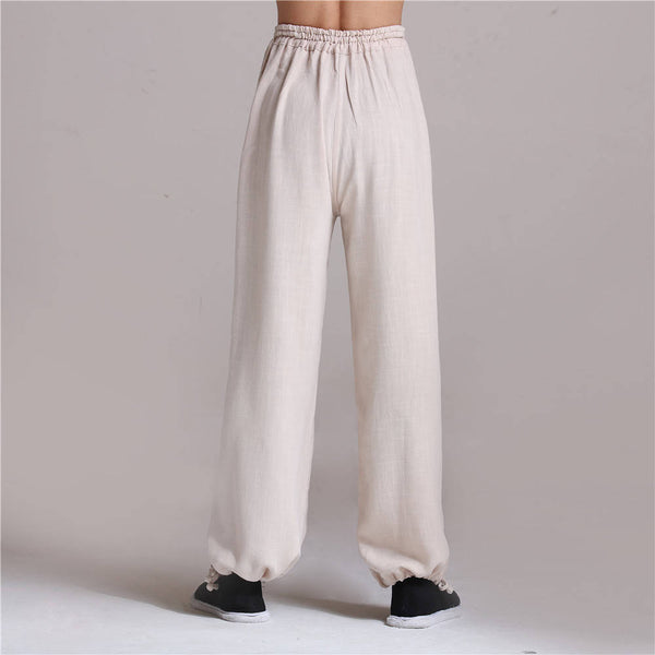 Men Casual Pure Color Loose Cotton and Linen Chinese KungFu Pants