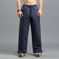 30% Sale!!! Men Casual Pure Color Cotton and Linen Loose KungFu Quilted Pants | Leg Opening with Elastic Band