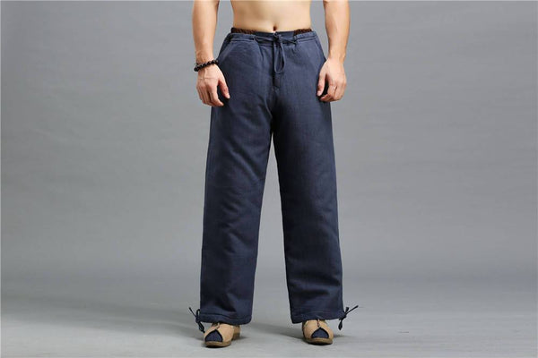 30% Sale!!! Men Casual Pure Color Cotton and Linen Loose KungFu Quilted Pants | Leg Opening with Elastic Band