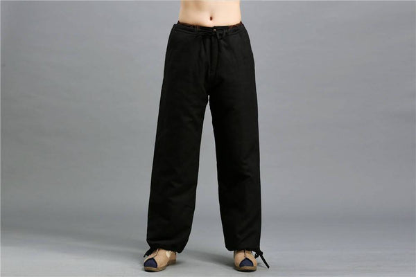 30% Sale!!! Men Casual Pure Color Cotton and Linen Loose KungFu Quilted Pants | Leg Opening with Elastic Band