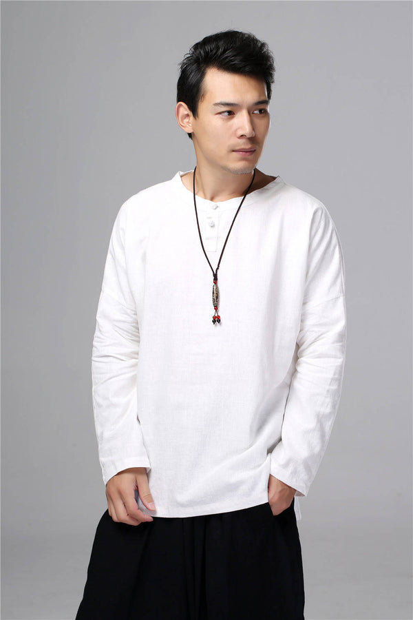 Men New Style Hangfu Kungfu Zen Style Linen and Cotton T-shirts Tops