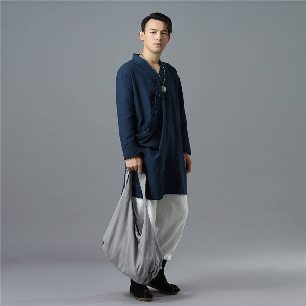 Men Asian Zen Style Long-sleeved Linen and Cotton Tunics